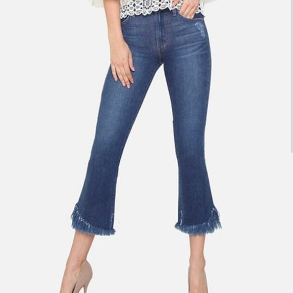 James Jeans Freedom Fringe-Accent Kiki jeans Cropped Dark Wash stretchy Size 31 - Picture 1 of 10